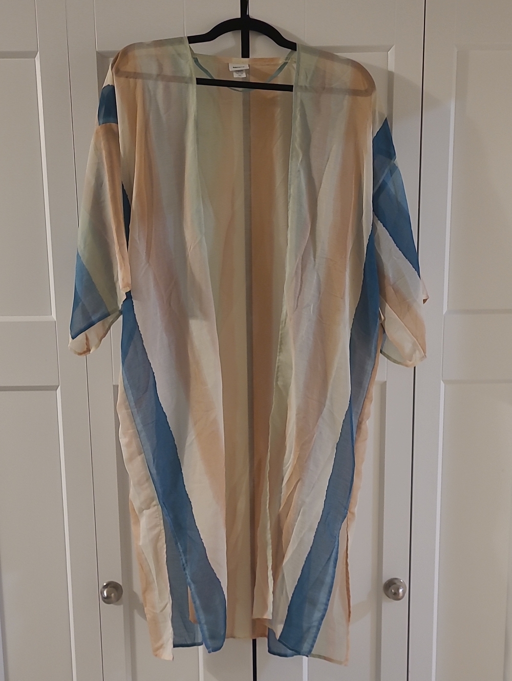 Sonoma Sheer Striped Kimono Dress — Blue, Cream & Tan